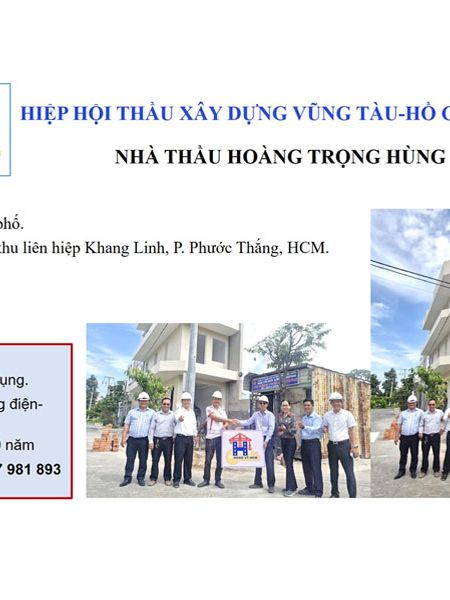 Ban điều hành Hiệp hội thầu xây dựng Vũng Tàu-Hồ Chí Minh thăm và trao Logo biểu tượng của HHXD VT-HCM đến Nhà thầu HOÀNG TRỌNG HÙNG thành viên Hiệp hội